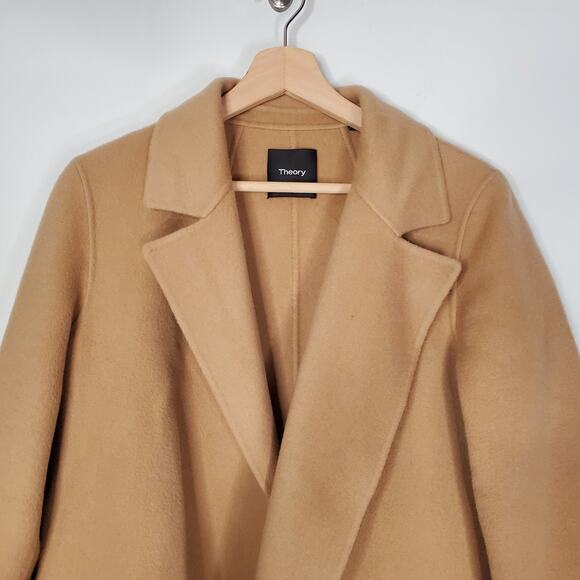 Theory Clairene New Divide Wool Cashmere Coat Jacket Tan Open Front Size Small - Picture 4 of 13